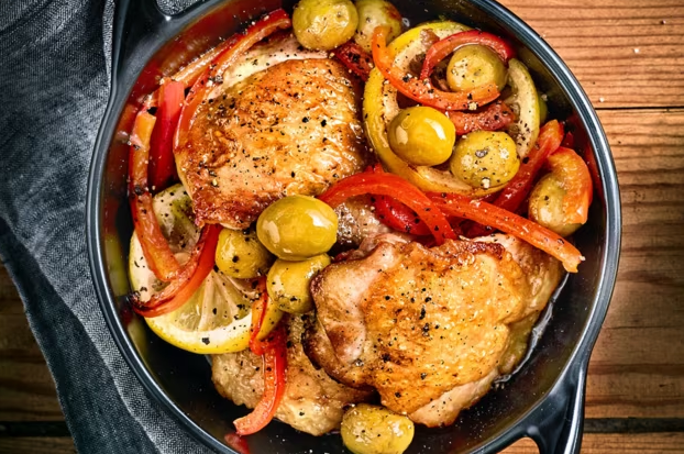Cuisse de poulet rôti au citron et aux olives Manzanilla